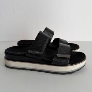 Vionic Womens 8 Black Platform Slide Sandals Orthotic Arch Support Double Strap